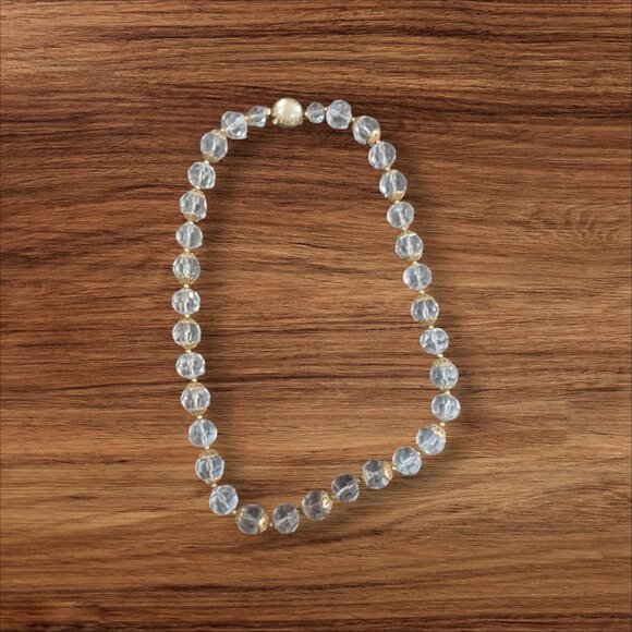 Vintage Hong Kong Crystal Bead Necklace Clear & Gold-Tone 22” Elegant Jewelry - Picture 2 of 6